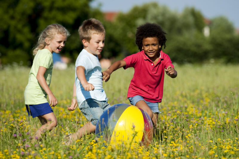 Image of children in the grass playing ball